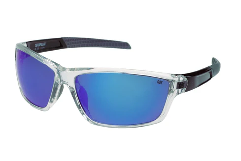 Sleek Sport Sunglasses Gloss Clear w/Blue Mirror Lens
