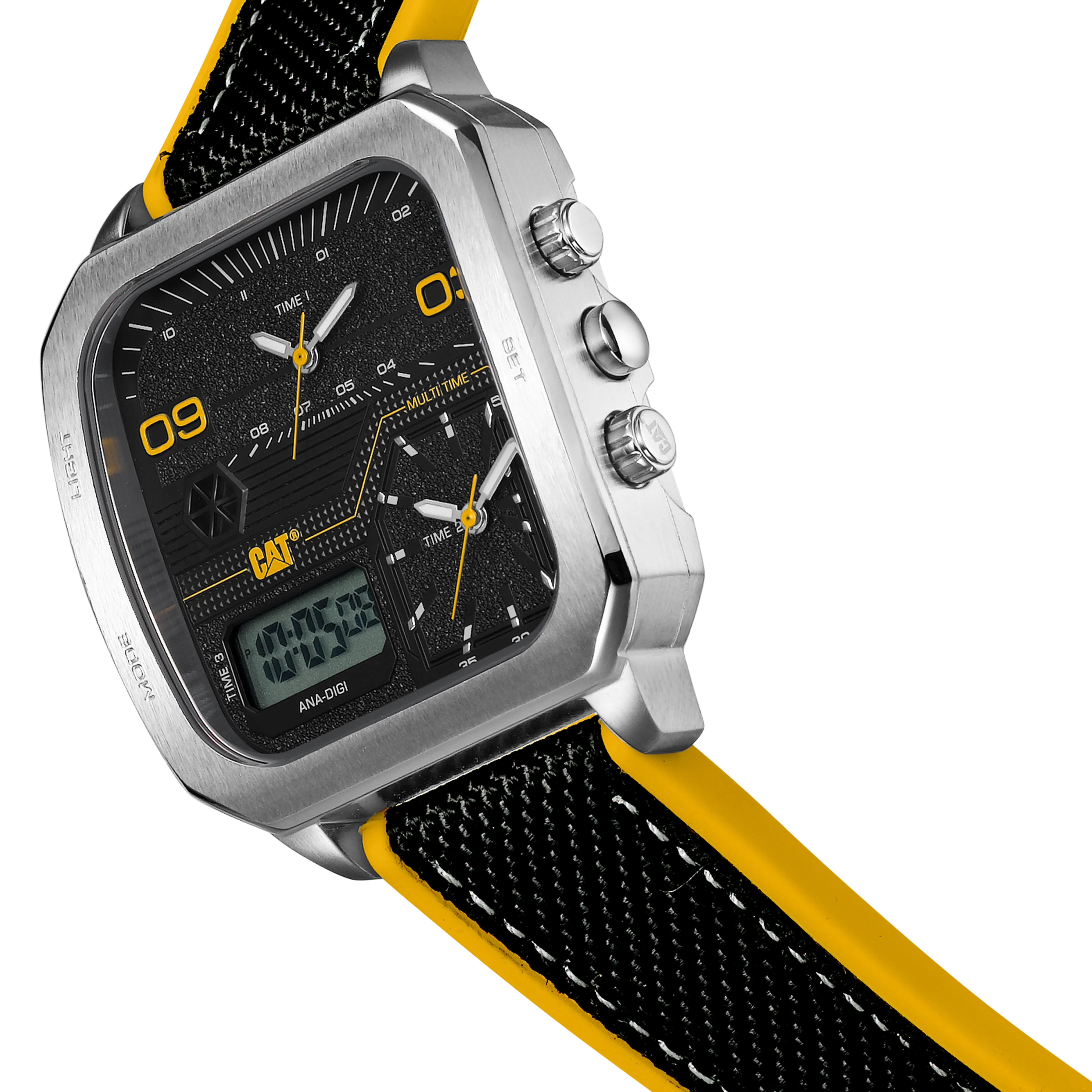 Retro D Multi Watch Black/Yellow Dial w/Silicone Strap