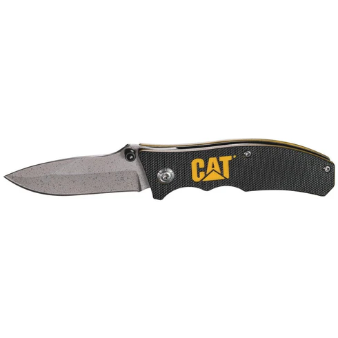 6" Drop Point Folding Knife Black Handle Yellow Logo