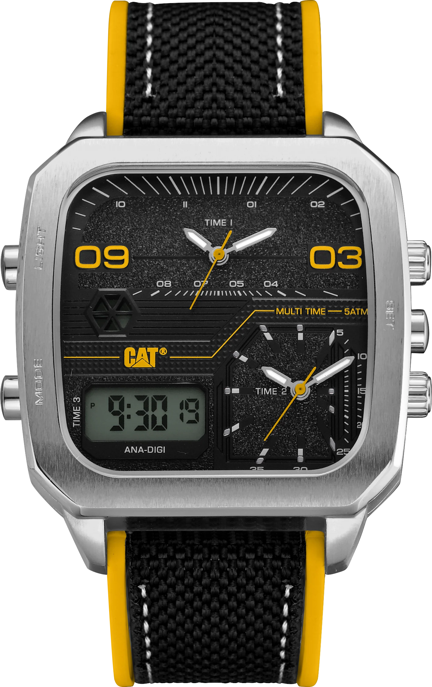 Retro D Multi Watch Black/Yellow Dial w/Silicone Strap